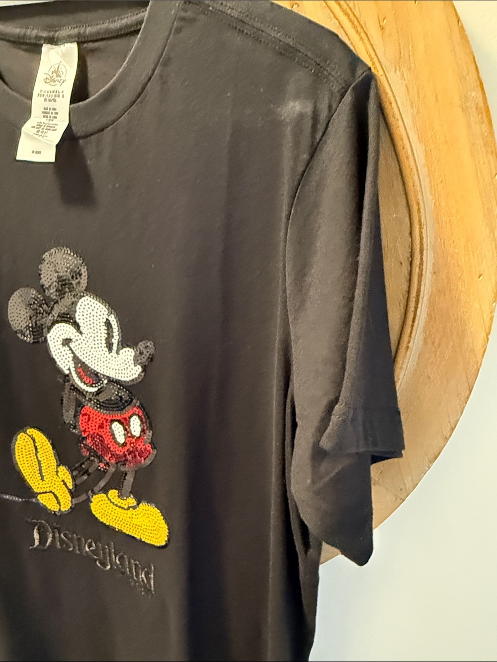 Disney Black Adult Sequin Mickey Mouse Tee with Red and Yellow Accents - Picture 4 of 7